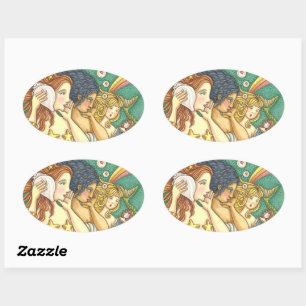 FANTASY MERMAID SISTERHOOD SHARING SECRET WISDOMS OVALE STICKER