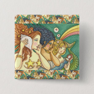 FANTASY MERMAID SISTERHOOD SHARING SECRET WISDOMS VIERKANTE BUTTON 5,1 CM