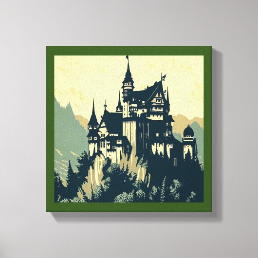Fantasy Middeleeuws Kasteel - Houtsnede 1 Canvas Afdruk (Voorkant)