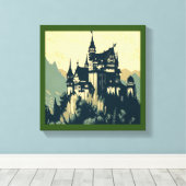 Fantasy Middeleeuws Kasteel - Houtsnede 1 Canvas Afdruk (Insitu (Houten vloer))