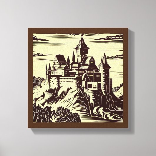 Fantasy Middeleeuws Kasteel - Houtsnede 2 Canvas Afdruk (Voorkant)