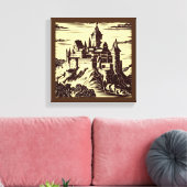 Fantasy Middeleeuws Kasteel - Houtsnede 2 Canvas Afdruk (Insitu (Woonkamer))