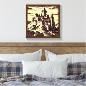 Fantasy Middeleeuws Kasteel - Houtsnede 2 Canvas Afdruk (Insitu (Slaapkamer))