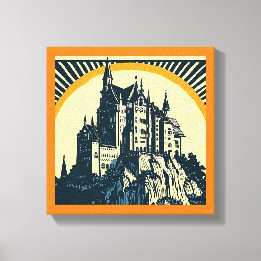 Fantasy Middeleeuws Kasteel - Houtsnede 3 Canvas Afdruk (Voorkant)