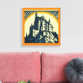Fantasy Middeleeuws Kasteel - Houtsnede 3 Canvas Afdruk (Insitu (Woonkamer))