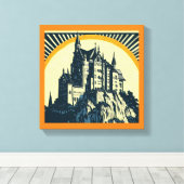 Fantasy Middeleeuws Kasteel - Houtsnede 3 Canvas Afdruk (Insitu (Houten vloer))