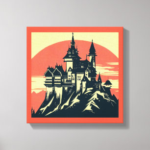 Fantasy Middeleeuwse Kasteel - Houtsnede 4 Canvas Afdruk