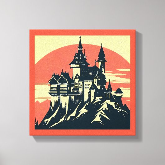 Fantasy Middeleeuwse Kasteel - Houtsnede 4 Canvas Afdruk (Voorkant)