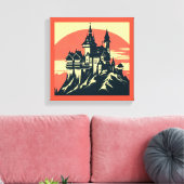 Fantasy Middeleeuwse Kasteel - Houtsnede 4 Canvas Afdruk (Insitu (Woonkamer))