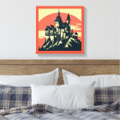 Fantasy Middeleeuwse Kasteel - Houtsnede 4 Canvas Afdruk (Insitu (Slaapkamer))