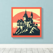 Fantasy Middeleeuwse Kasteel - Houtsnede 4 Canvas Afdruk (Insitu (Houten vloer))