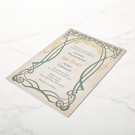 Fantasy middeleeuwse Keltische bruiloft Folie Uitnodiging (Gedraaid)