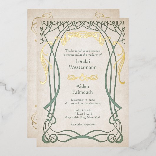 Fantasy middeleeuwse Keltische bruiloft Folie Uitnodiging (Voorkant / Achterkant)