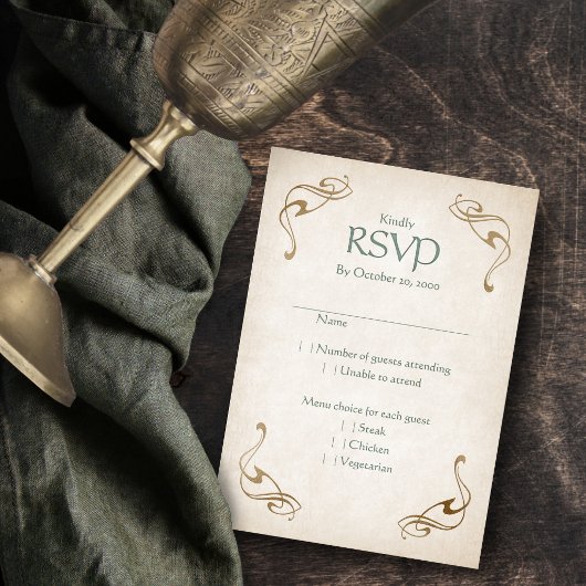 Fantasy Middeleeuwse Keltische Bruiloft RSVP Kaartje
