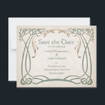 Fantasy middeleeuwse Keltische bruiloft Save The Date<br><div class="desc">Deze uitnodigingen zijn hier op party business. De coördinerende stukken van deze fantasy-uitnodigingssuite voor bruiloften zijn voorzien van sierlijke foliën in Keltische of elfachtige stijl met faux-boomdetails en Keltische tekst op perkament. Perfect voor uw high fantasy bruiloft of rpg gamer verjaardag. Bestel uw gedrukte uitnodigingen en feestartikelen of download uw...</div>