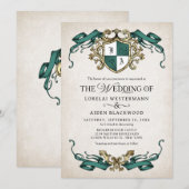 Fantasy Middeleeuwse Schild Smaragdgroene Trouw Kaart (Voorkant / Achterkant)