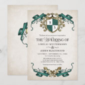 Fantasy Middeleeuwse Schild Smaragdgroene Trouw Kaart (Voorkant / Achterkant)