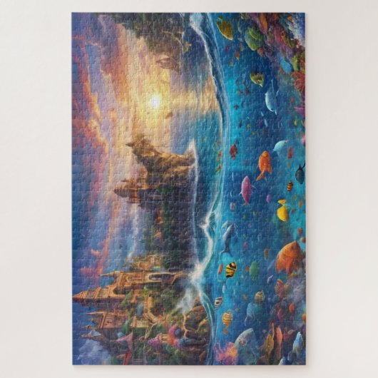 Fantasy middeleeuwse stad Zee leven hard oplossen Legpuzzel (Verticaal)