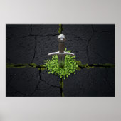 Fantasy Middeleeuwse Zwaard Groene Klaver Natuur R Poster (Voorkant)