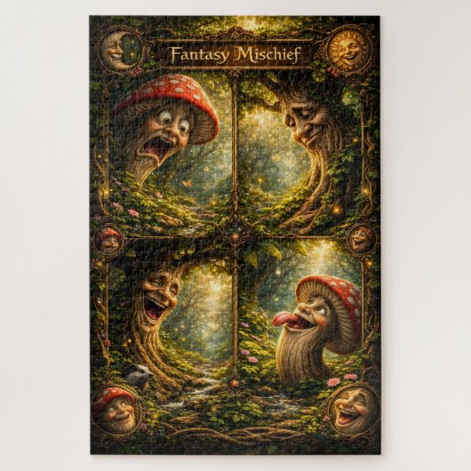 Fantasy mischief, enchanted forest jigsaw puzzle m legpuzzel (Verticaal)