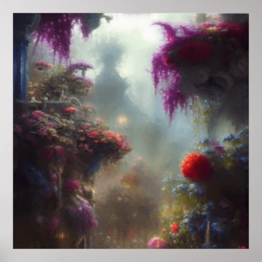 Fantasy Misty Rainy Magical Garden Landschap Poster (Voorkant)