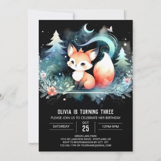 Fantasy Modern Fox Verjaardag digitaal Kaart (Voorkant)