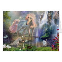 Fantasy Moeder Unicorn en Baby in een Fairy Garden