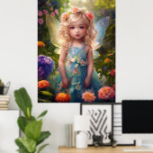 Fantasy mooi blauw fee meisje poster (Thuiskantoor)