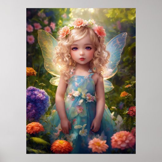 Fantasy mooi blauw fee meisje poster (Voorkant)