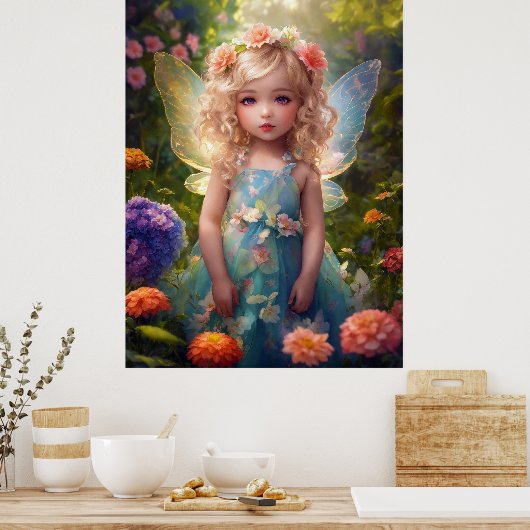 Fantasy mooi blauw fee meisje poster (Keuken)