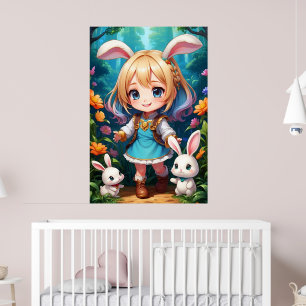 Fantasy Mooi Schattige Meisje Konijn Poster