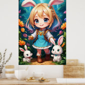 Fantasy Mooi Schattige Meisje Konijn Poster (Keuken)