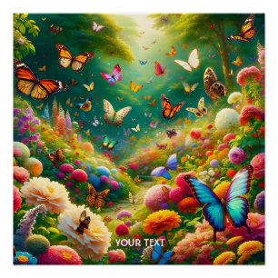 Fantasy Mooie Bos Bloemen Vlinders Perfect Poster