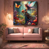 Fantasy Mooie Fairy Bloemtuin Canvas Afdruk