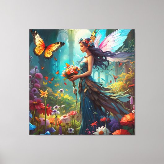 Fantasy Mooie Fairy Bloemtuin Canvas Afdruk (Voorkant)