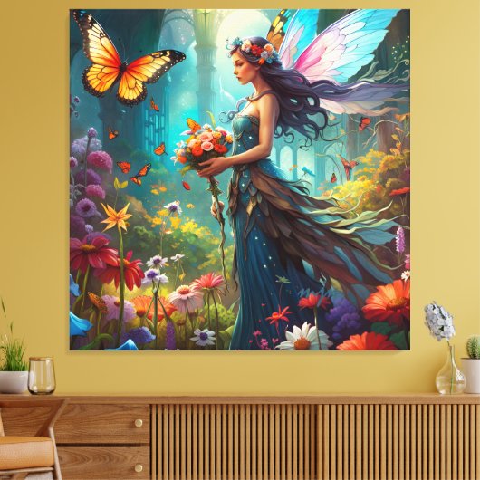 Fantasy Mooie Fairy Bloemtuin Canvas Afdruk (Insitu (Woonkamer))