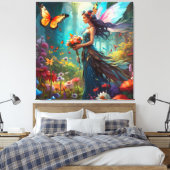 Fantasy Mooie Fairy Bloemtuin Canvas Afdruk (Insitu (Slaapkamer))
