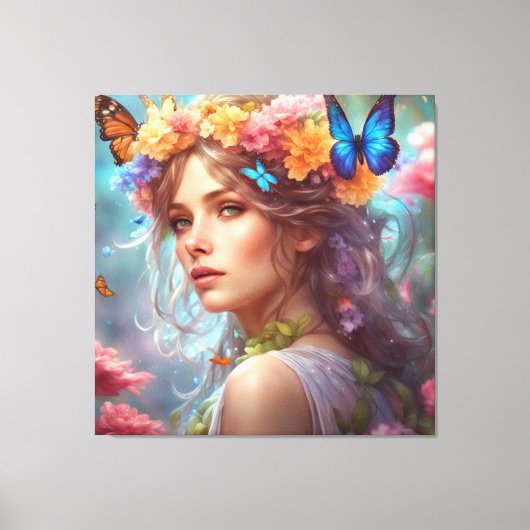 Fantasy Mooie Fairy Vlinders Bloemtuin Canvas Afdruk (Voorkant)
