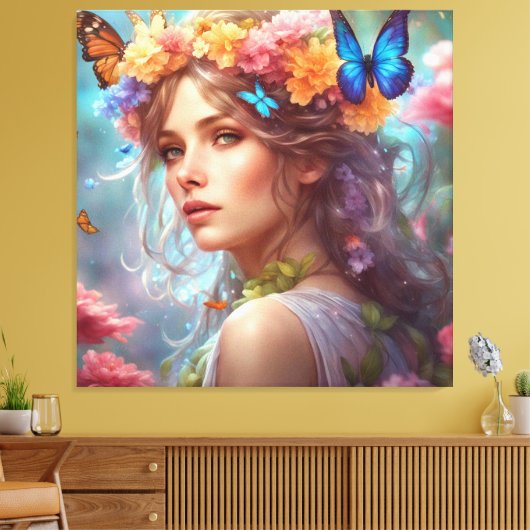 Fantasy Mooie Fairy Vlinders Bloemtuin Canvas Afdruk (Insitu (Woonkamer))