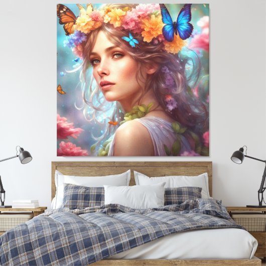 Fantasy Mooie Fairy Vlinders Bloemtuin Canvas Afdruk (Insitu (Slaapkamer))