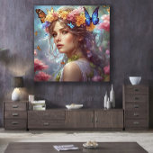 Fantasy Mooie Fairy Vlinders Bloemtuin Canvas Afdruk