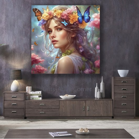 Fantasy Mooie Fairy Vlinders Bloemtuin Canvas Afdruk