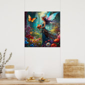 Fantasy Mooie Feeën Bloementuin Poster (Keuken)