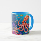 Fantasy Mooie Geruite Octopus Zee Mok (Voorkant rechts)