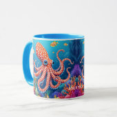 Fantasy Mooie Geruite Octopus Zee Mok (Voorkant links)