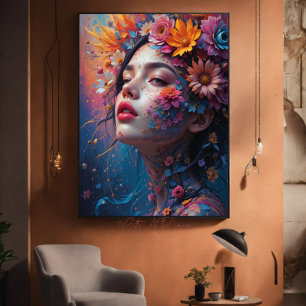 Fantasy Mooie Kleurrijke Bloem Fairy Princess Canvas Afdruk