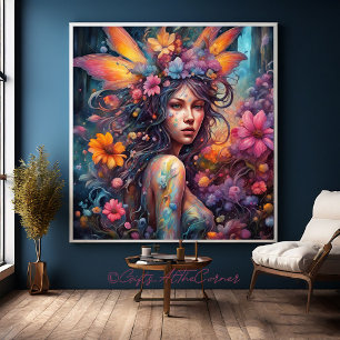Fantasy Mooie Kleurrijke Bloemen Fairy Forest Canvas Afdruk