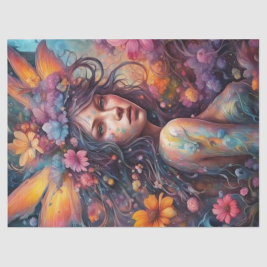 Fantasy Mooie Kleurrijke Bloemenfee Decoupage Tissuepapier (Voorkant)