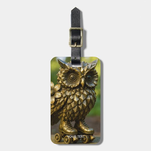 Fantasy Mooie Koperen Uil Schaatsen Bagagelabel (Voorkant verticaal)