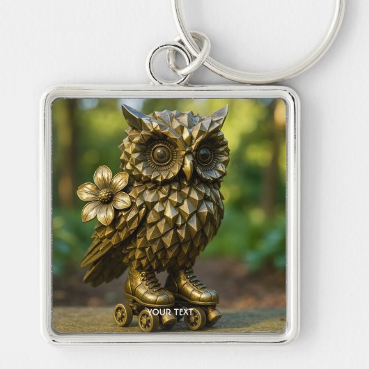 Fantasy Mooie Koperen Uil Schaatsen Sleutelhanger (Voorkant)
